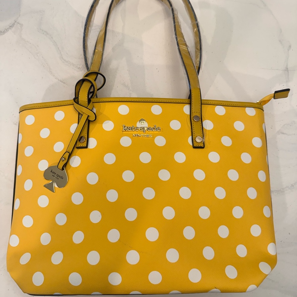 Kate Spade Yellow and White Polka Dot Tote